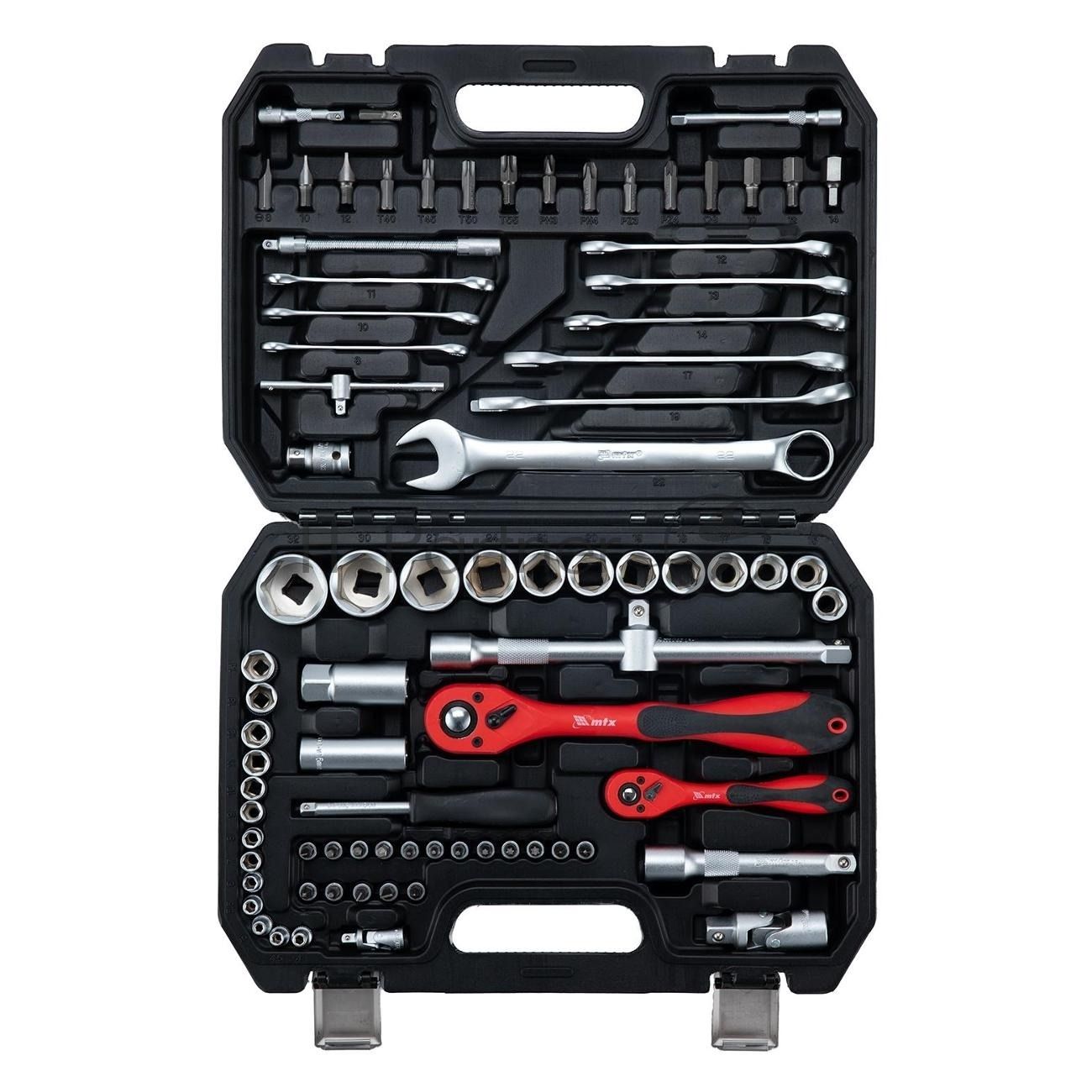 Набор инструментов, 1/2", 1/4", CrV, пластиковый кейс 82 предмета MTX