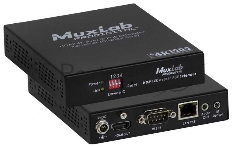 Приемник-декодер 4K Over IP, сжатие JPEG2000, с PoE MuxLab 500758-RX