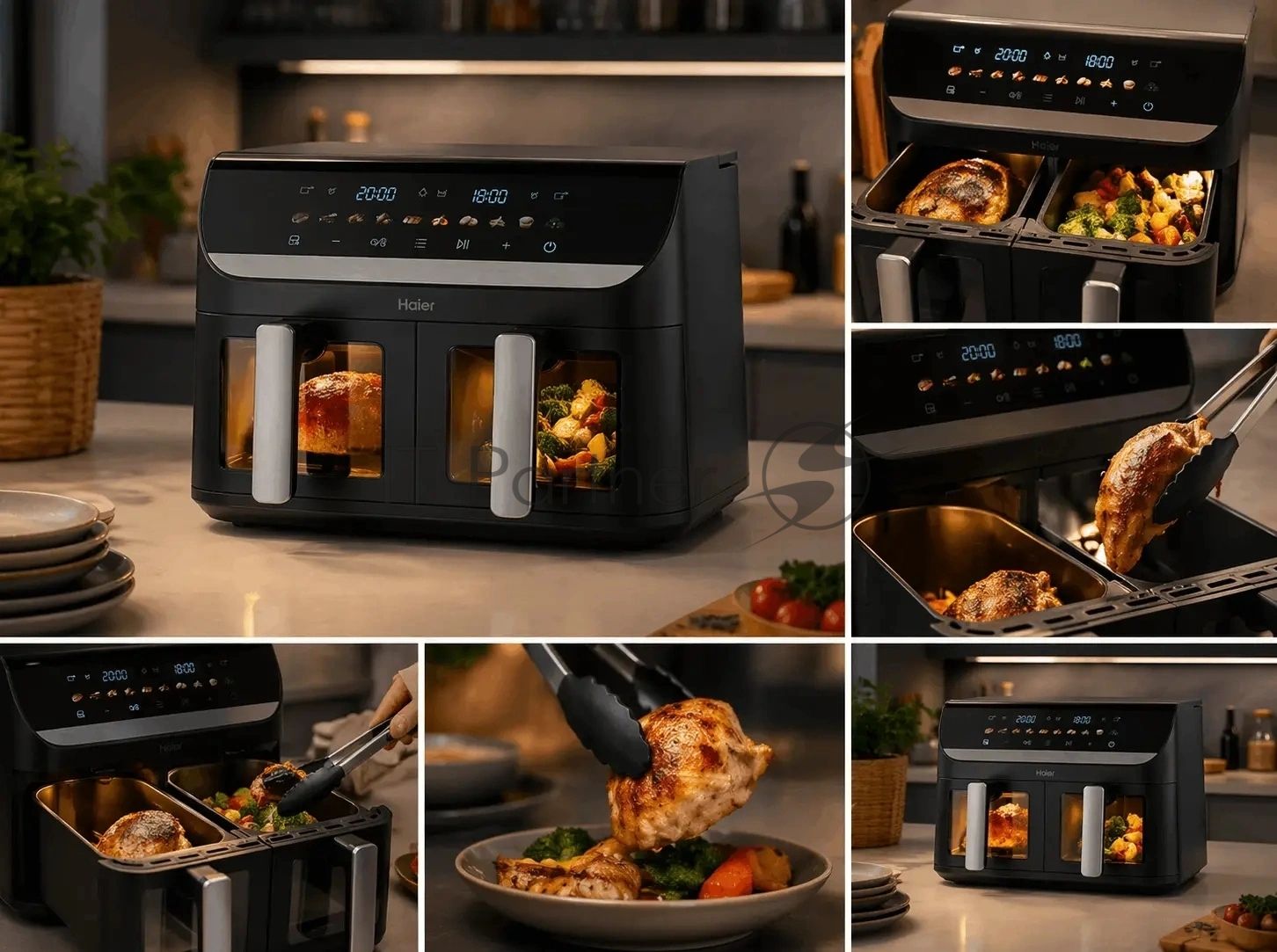 Аэрогриль Haier HAF-702 черный, 3000 Вт, 11 л ( 5.5 л каждая), сенсор, 10 программ