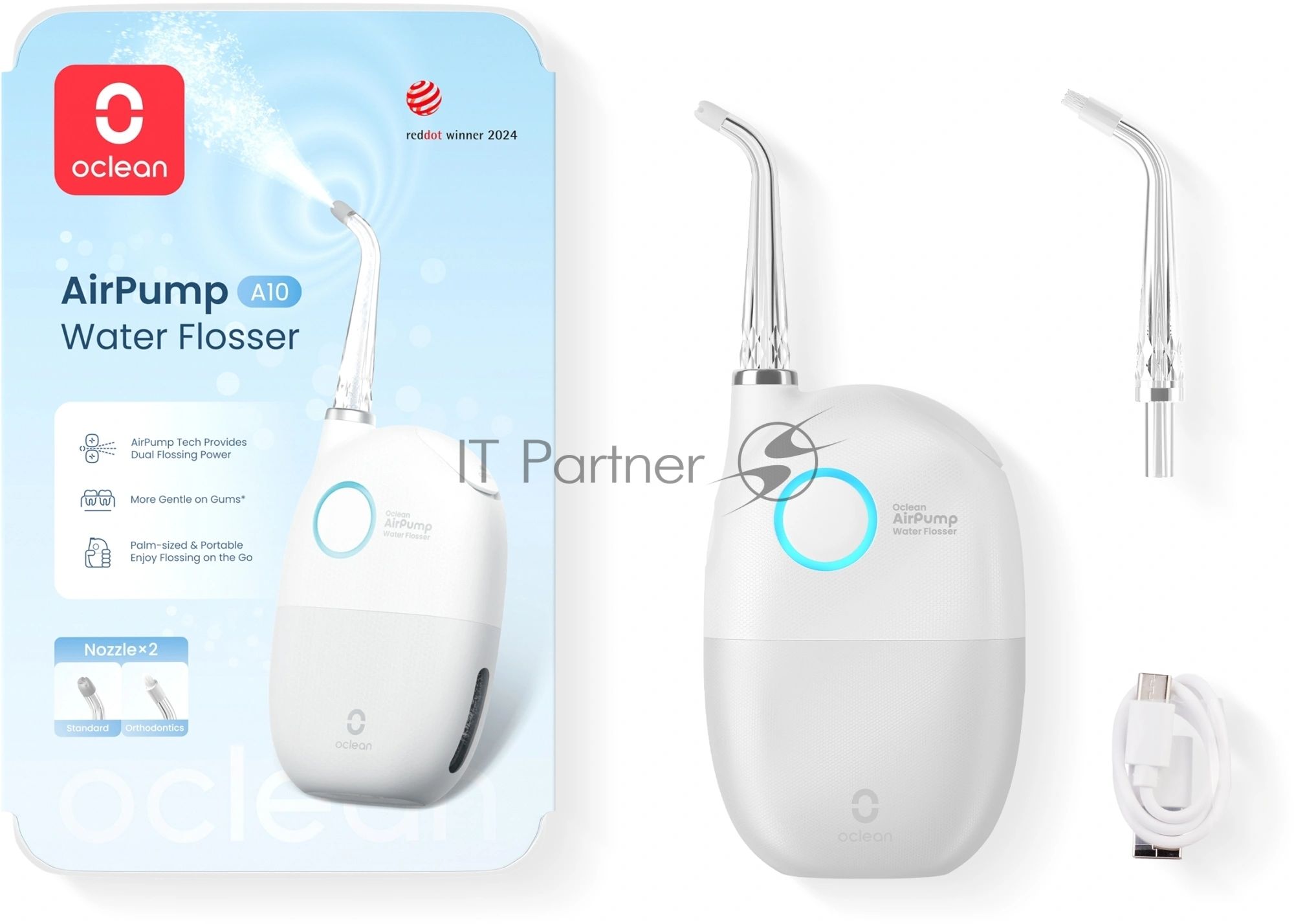 Ирригатор Oclean AirPump A10 W7602 серый, от аккумулятора, 45 мл, 3 режима