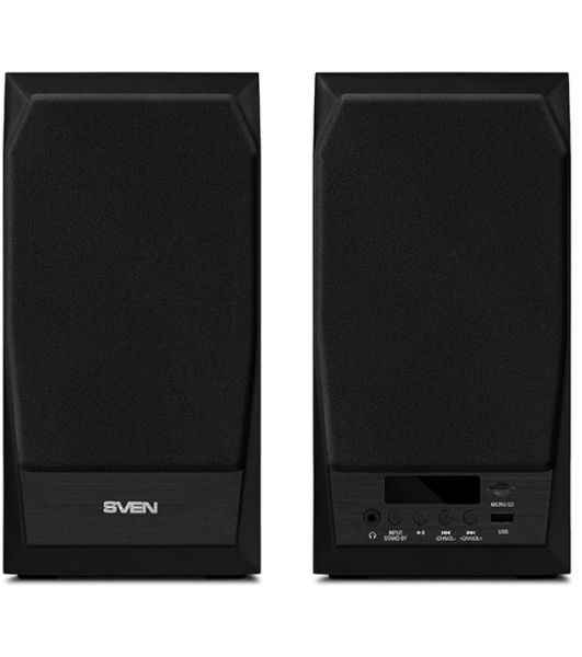Акустическая система 2.0 SVEN MC-10, чёрный, мощность 2x25Вт (RMS), FM-тюнер, USB/microSD, дисплей, пульт ДУ, Bluetooth SVEN MC-10, чёрный, акустическая система 2.0, мощность 2x25Вт (RMS), FM-тюнер, USB/microSD, дисплей, пульт ДУ, Bluetooth