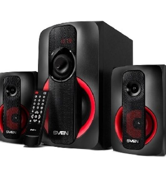 Колонки SVEN AC MS -304, черный Акустическая система, беспроводная передача сигнала по Bluetooth, суммарная мощность (RMS), Вт - 40, выходная мощность (RMS), Вт - сабвуфер: 20, сателлиты: 20 (2 х10), частотный диапазон, Гц - сабвуфер: 40 – 150, сателлиты: