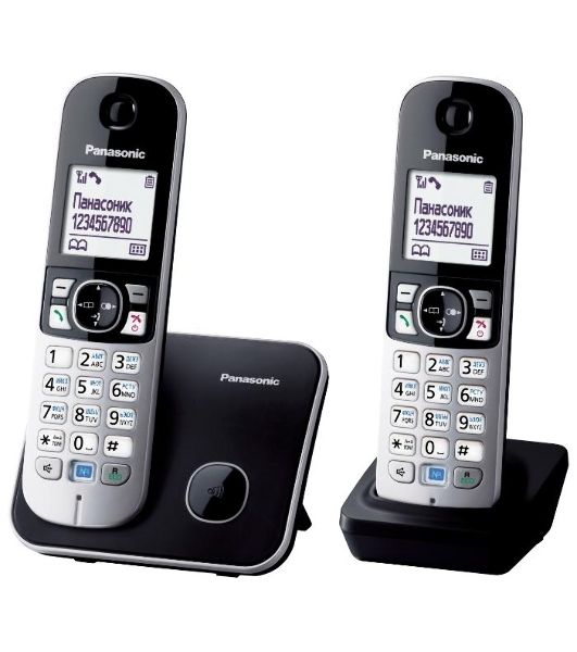 Телефон беспроводной (DECT) Panasonic KX-TG6812RU черный (труб. в компл.:2шт) АОН