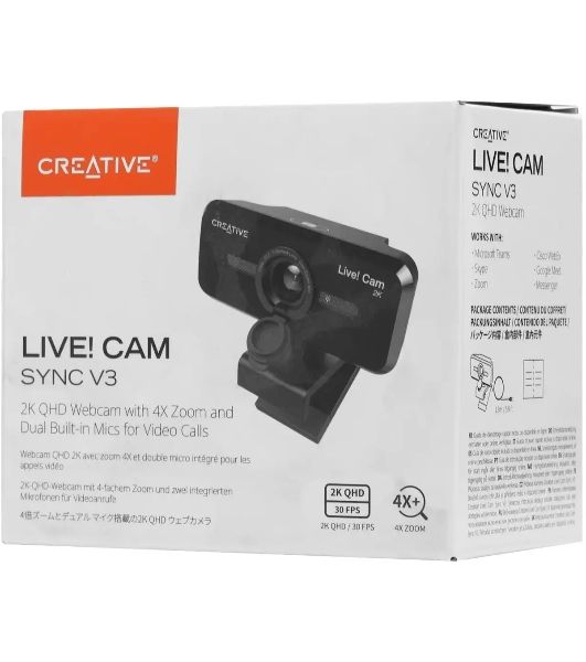 Веб-камера Creative Live! Cam Sync V3 2560x1440, 30 кадр/с, USB, микрофон, шторка приватности, автофокус, крепление на мониторе