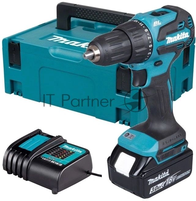 Дрель-шуруповерт Makita DHP490F005, 18 В, 3 Ач, 50 Нм, бесщеточный, ударный