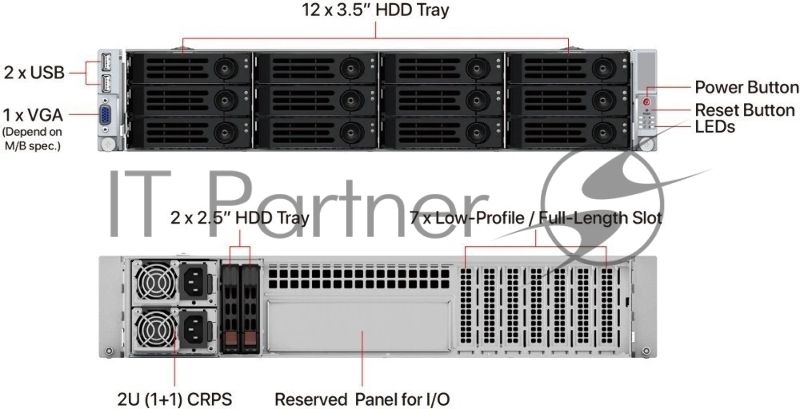 Серверный корпус Ablecom 2U CS-R29-04P E-ATX, ATX, Micro-ATX, Mini-ITX MBs; 12 x 3.5'' hs + 2 x 2.5'' hs rear; 800 Wt CRPS(1+1); no rails