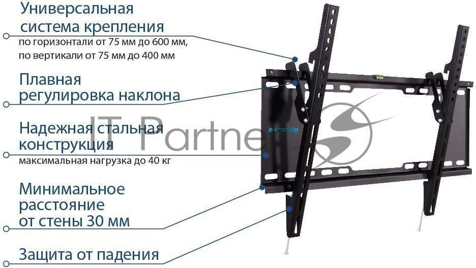 Кронштейн для телевизора Kromax IDEAL-102 черный 32"-90" макс.40кг настенный наклон
