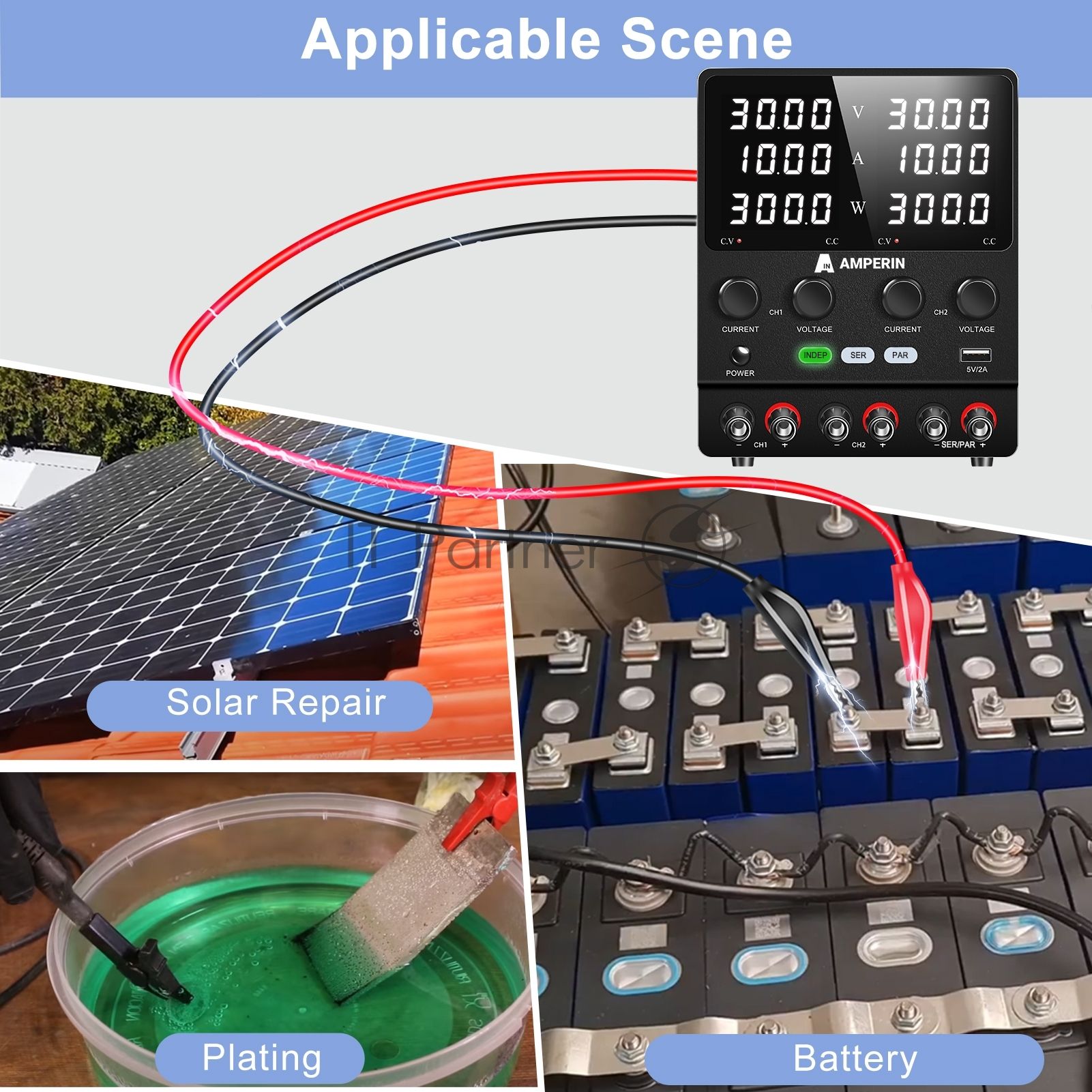 Лабораторный блок питания двухканальный Amperin AI-W3010x2C 30V, 10A, 0,6 кВт