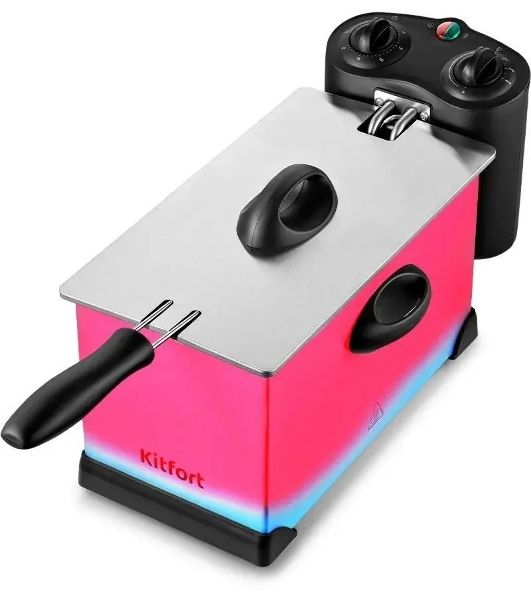 Фритюрница Kitfort KT-4052 серебристый/чёрный, 2000 Вт, 3 л, 0.5 кг, съёмная чаша