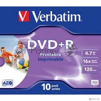 Диск DVD+R Verbatim 4.7Gb 16x Jewel case (10шт) Printable (43508)