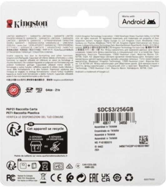 Флеш карта microSDXC 256Gb Kingston SDCS3/256Gb Canvas Select Plus + adapter
