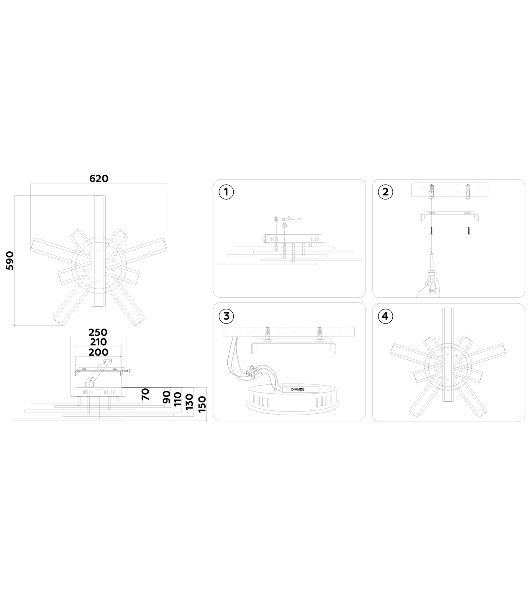Настенно-потолочный светодиодный светильник FA8903 WH/CH белый/хром 132W 3000-6400K 620*590*150 (ПДУ РАДИО 2.4G)