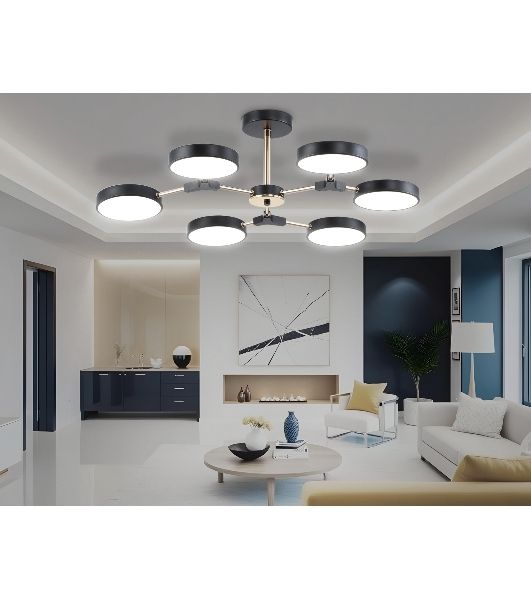 Люстра светодиодная на штанге Ambrella light FL516334/6 BK/FGD черный/золото 108W 3000-6000K D780*210 (без ПДУ)
