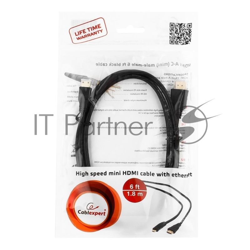 Кабель Cablexpert HDMI-mini HDMI CC-HDMI4C-6, 19M/19M, v2.0, медь, позол.разъемы, экран, 1.8м, черный, пакет