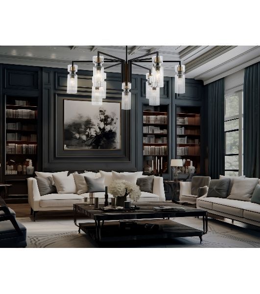 Люстра Ambrella light LH56117/9 BK/BS/CL черный/латунь/прозрачный E14*9 max 40W D765*440