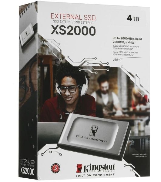 Внешний SSD Kingston XS2000, 4TB, USB 3.2 Gen 2x2 Type-C, R/W 2000/2000, серебристый