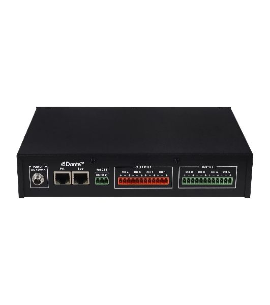 Конвертор Intrend ITDAN-PTR44 Dante - аналог. 4 входа/4 выхода phoenix, 2xRJ45(Dante). встроенный аудиопроцессор (gain, phantom power, mute). Управление ethernet/RS232. Питание 12V