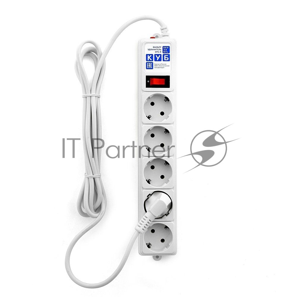 Сетевой фильтр Powercube SPG-B-10-WHITE 3 м, 5 розеток, белый, коробка