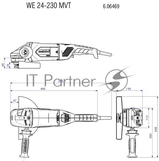 Шлифовальные машины Metabo WE 24-230 MVT 606469000 шлифмашина угловая { 2400вт, 230мм, защита,авибр,пов.рукоятка, 6600 об/мин, кейс, вес 5.8 кг }