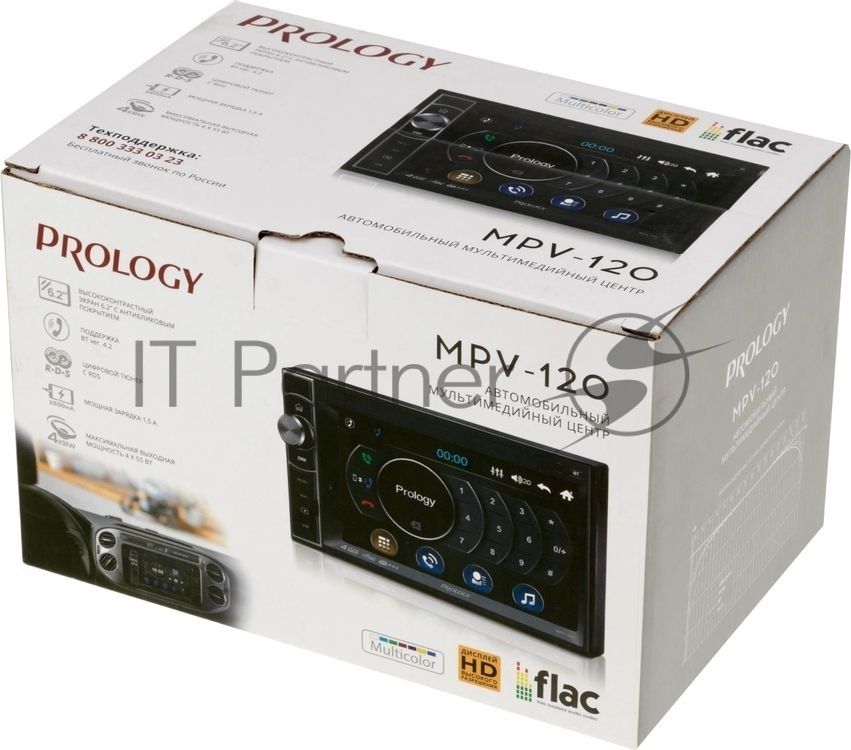 Автомагнитола Prology MPV-120, 2 DIN, 6.2", Bluetooth, USB Type-A, AUX, пульт ДУ