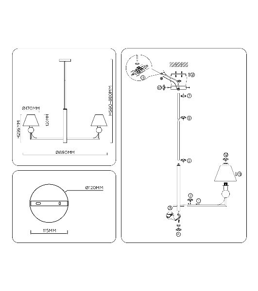 Люстра Ambrella light LH75162/7 BS/FR латунь/белый матовый E14*7 max 40W D890*580