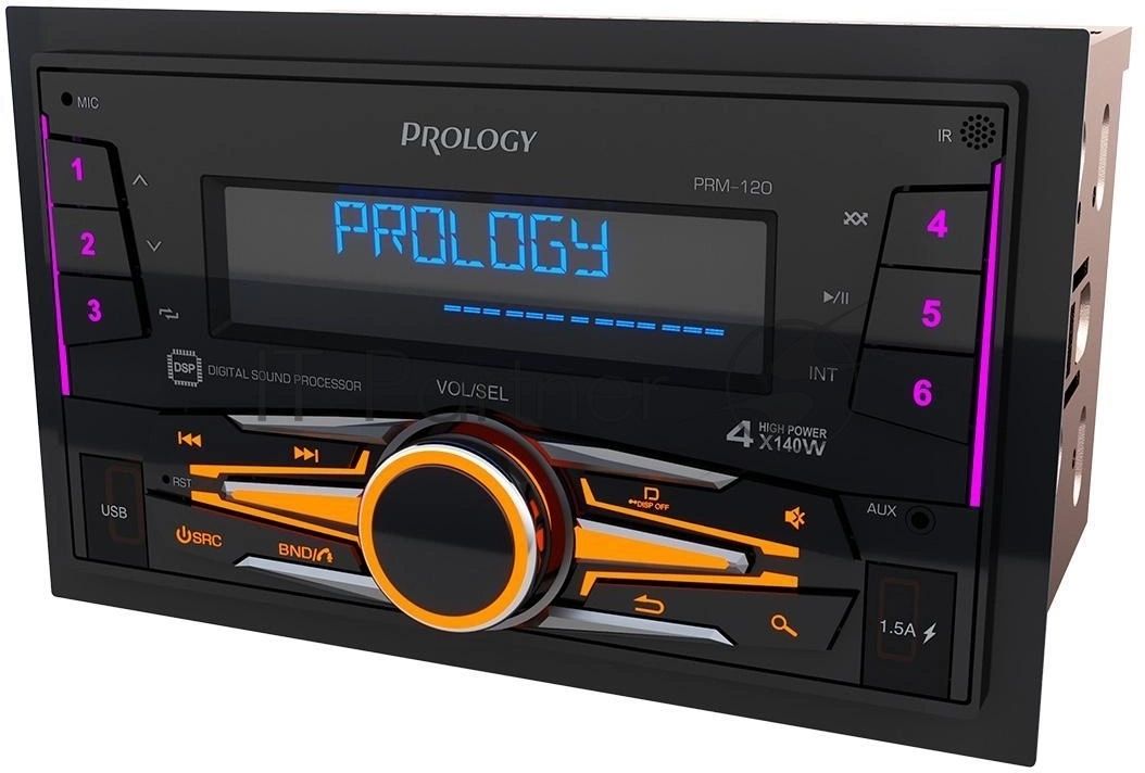 Автомагнитола Prology PRM-120, 2 DIN, Bluetooth, USB Type-A, AUX, пульт ДУ