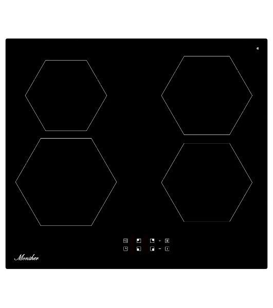 Варочная панель Monsher MHI 6101, индукция, High-Tech, 59 см, 9 уровней мощности, блокировка управления, автоматическое отключение, таймер, Booster, сенсорное управление, черный