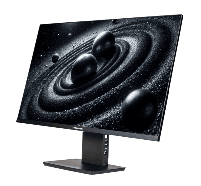 Монитор 27" "Гравитон" МН27П "Автор" IPS 2560x1440, 100 Гц, 5 мс, 16:9, 250 кд/м², HDMI 2.0, DP 1.4, USB-C (65 Вт PD + DP), USB Hub (2×USB-A 3.2 + 1×USB-B), 3.5 Jack, динамики (2×2 Вт), HDR10, Adaptive-Sync, Qi-зарядка (15 Вт), черный
