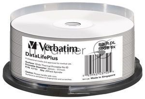 Диск BD-R Verbatim 50Gb 6x Cake Box (25шт) Double Layer Printable (43750)