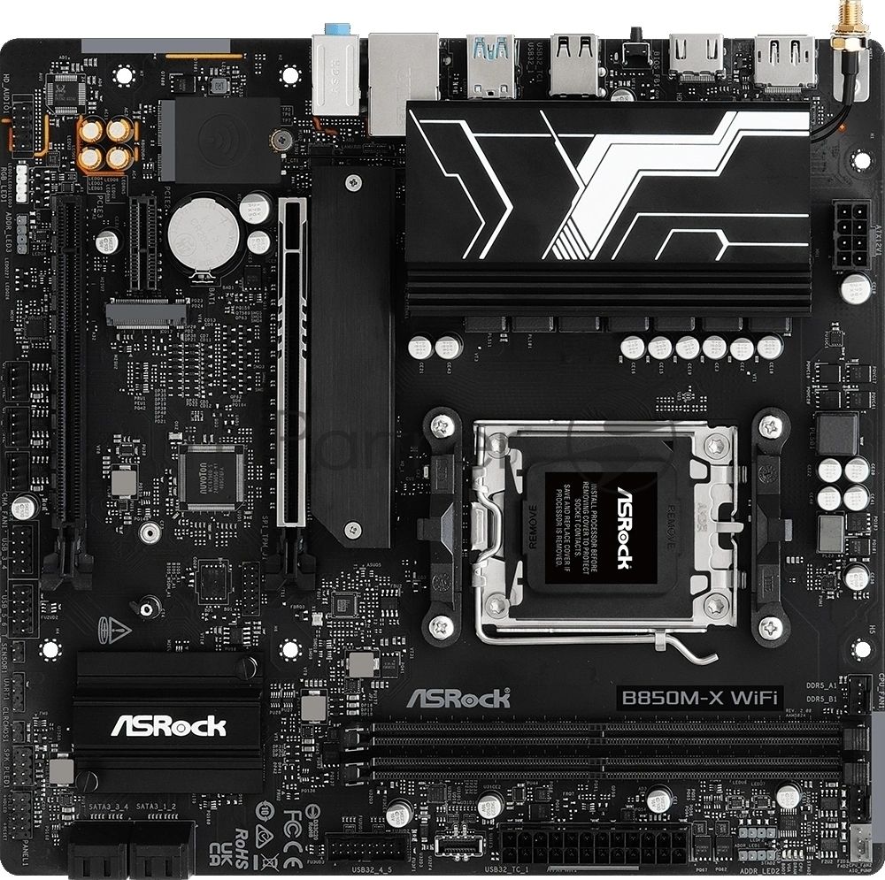 Материнская плата ASROCK B850M-X WIFI R2.0, AM5, AMD B850, 2xDDR5, 4xSATA, 2xM.2, 1xPCIe 5.0 x16, 1xPCIe 4.0 x4, 1xPCIe 3.0 x1, 1xDP, 1xHDMI, 1x2.5Gb LAN, Wi-Fi 6E, BT 5.2, 1xUSB-C 5Gbps, 3xUSB-A 5Gbps, 2xUSB-A 2.0, 3x3.5 мм, 7.1, mATX