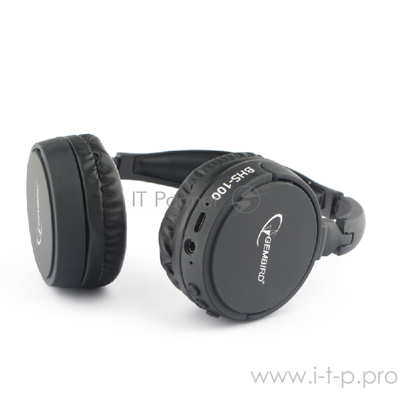 Беспроводные/проводные наушники Gembird BHS-100 черный, накладные, Bluetooth + проводной, складная конструкция, до 10 ч