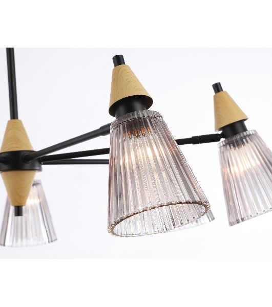 Люстра Ambrella light LH58116/7 BK/LW/SM черный/светлое дерево/дымчатый E14*7 max 40W D750*390