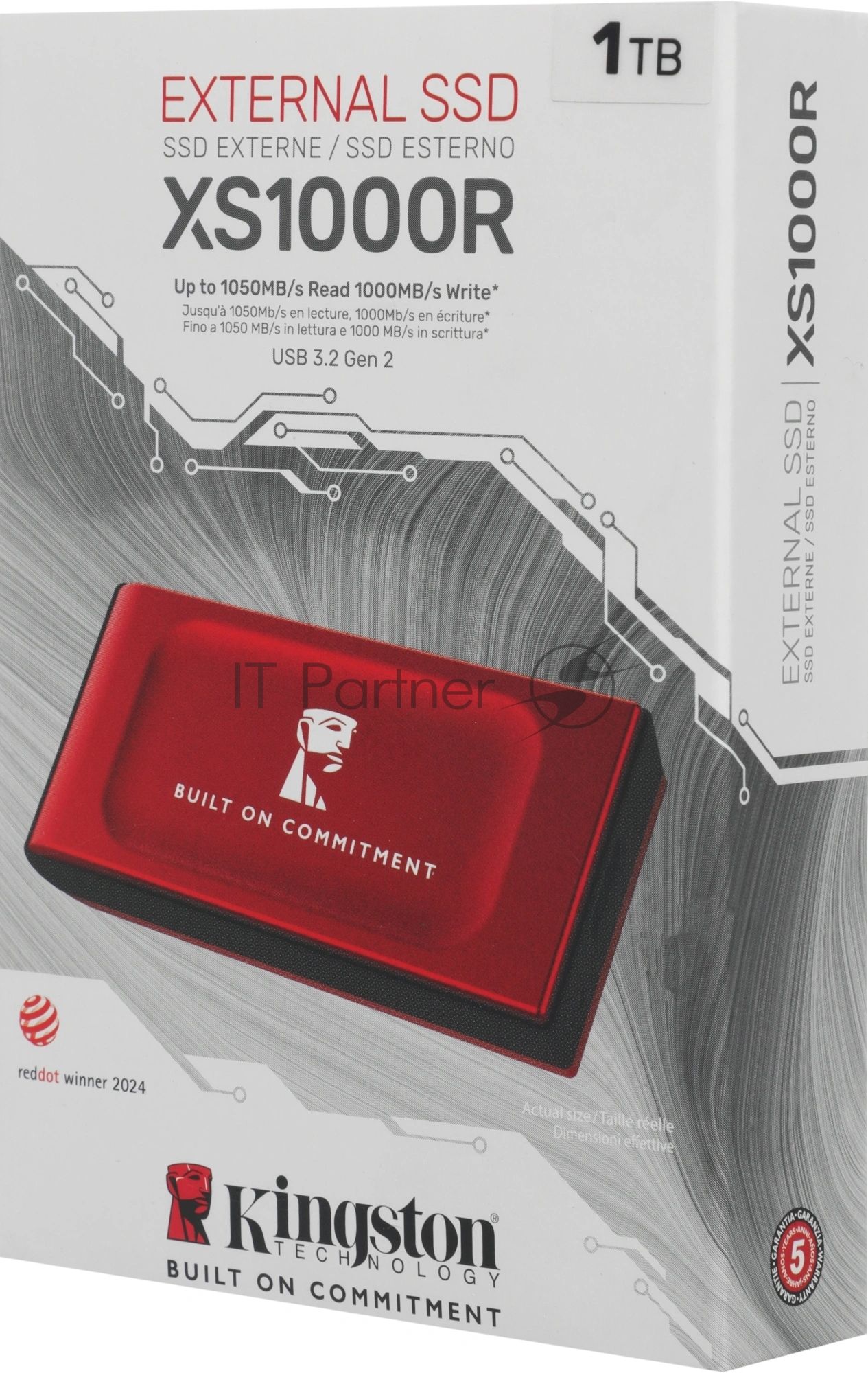 Внешний SSD Kingston XS1000, 1TB, USB 3.2 Gen 2 Type-C, R/W 1050/1000, красный