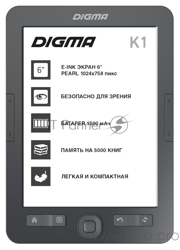 Электронная книга Digma K1 6" E-ink HD Pearl 758x1024 600MHz 128Mb/4Gb/SD/microSDHC темно-серый