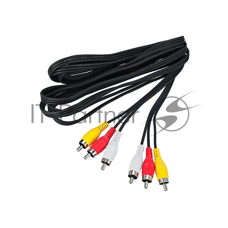 Шнур Rexant 3 RCA - 3 RCA, 7 м, черный (10 шт./уп.)