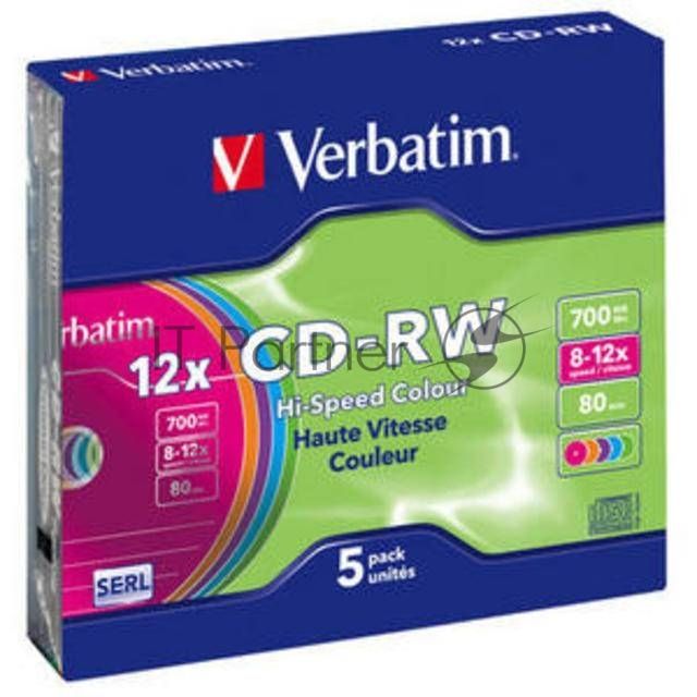 Диск CD-RW Verbatim 700Mb 12x Slim case (5шт) Color (43167)
