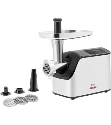 Мясорубка электрическая ARESA AR-2107 серебристый, 2500 Вт, 2.8 кг/мин, реверс, защита от перегрузки, насадки - 5
