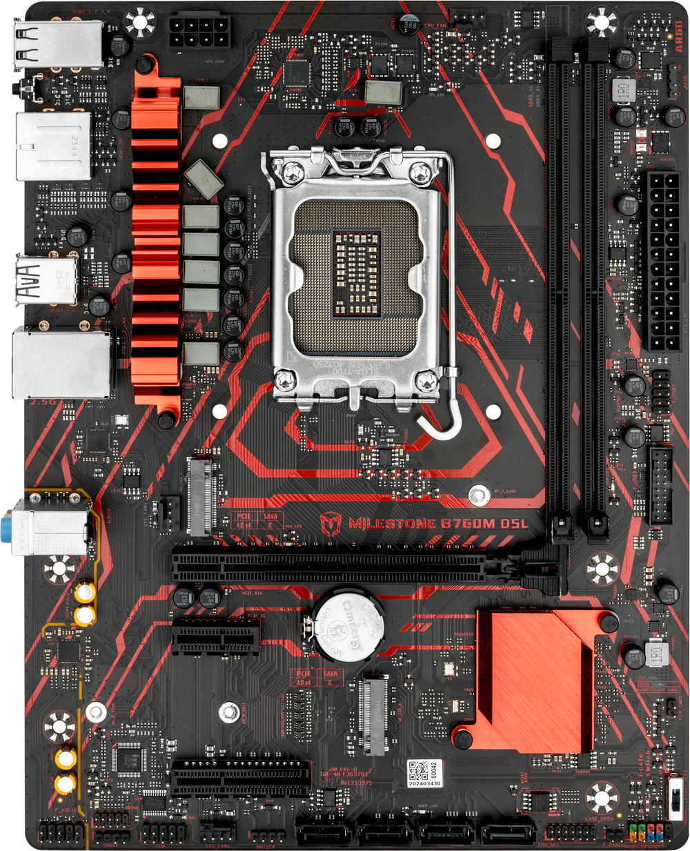 Материнская плата MAXSUN MS-Milestone B760M D5L V2, LGA1700, Intel B760, 2xDDR5, 4xSATA, 2xM.2, 1xPCIe 4.0 x16, 1xPCIe 3.0 x4, 1xPCIe 3.0 x1, 1xHDMI, 1xDP, 1x2.5Gb LAN, 4xUSB-A 5Gbps, 4xUSB-A 2.0, 3x3.5 мм, 5.1, mATX