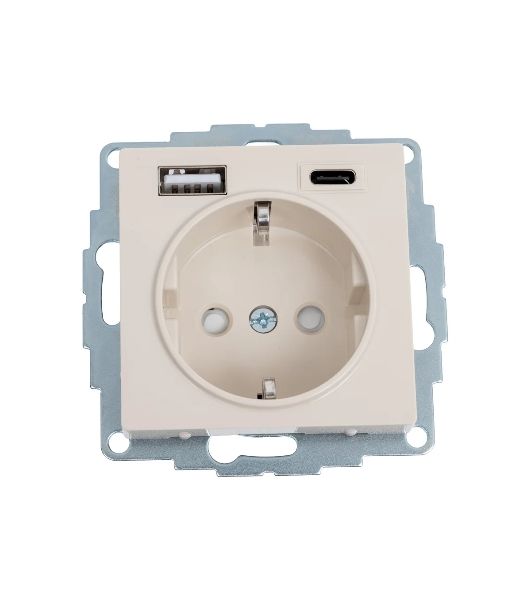 Розетка 16А с USB A+C (5В/2,4А/3 А, 2х5В/1,5А), мех SE AtlasDesign Бежевый