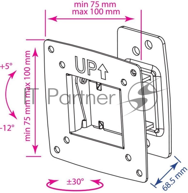 Кронштейн Kromax OPTIMA-102 черный, 10"-28", max 25 кг, настенный, VESA 100x100 мм