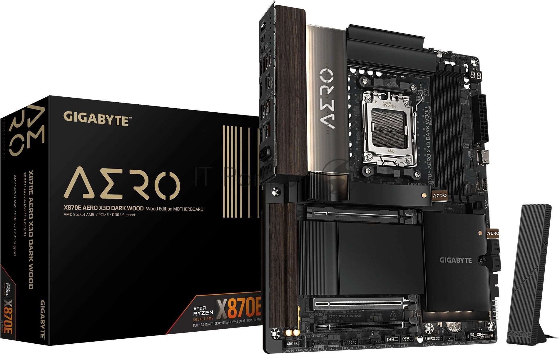 Материнская плата Gigabyte X870E AERO X3D DARK WOOD, AM5, AMD X870E, 4xDDR5, 4xSATA 6Gb/s, 4xM.2, 2xPCIe 5.0 x16, 1xPCIe 4.0 x4, 1xHDMI, 2x5Gb LAN, 3xUSB Type-C, 5xUSB 3.2 Gen 2, 3xUSB 3.2 Gen 1, 2x3.5 мм, 7.1, ATX