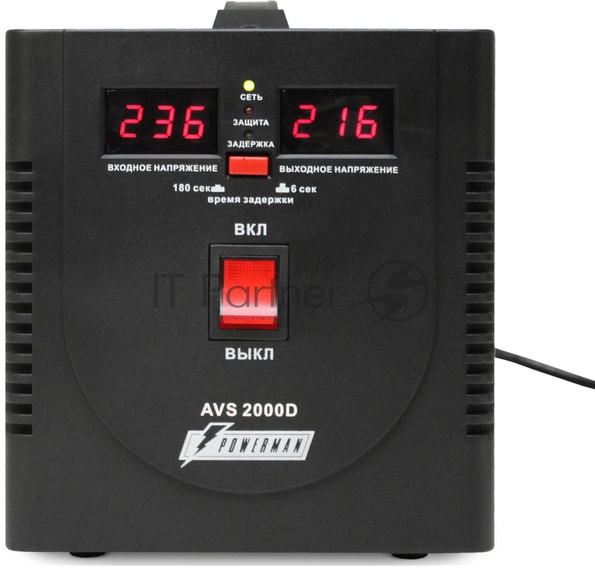 Стабилизатор напряжения Powerman AVS 2000D (2000ВА,15А,КПД 98%,циф. индикация вх./вых. напряж.) белый