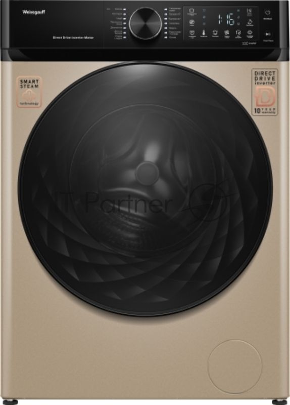 Стиральная машина Weissgauff WM 59411 Direct Drive Inverter Steam Champagne золотистая, загрузка фронтальная 11кг, 1400 об/мин., класс: A+++