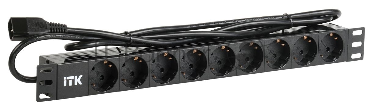 Блок ITK PDU 9 розеток DIN49440 (нем. cтанд.) 1U, шнур 2м вилка DIN49441 (нем. станд.), профиль из ПВХ, черный