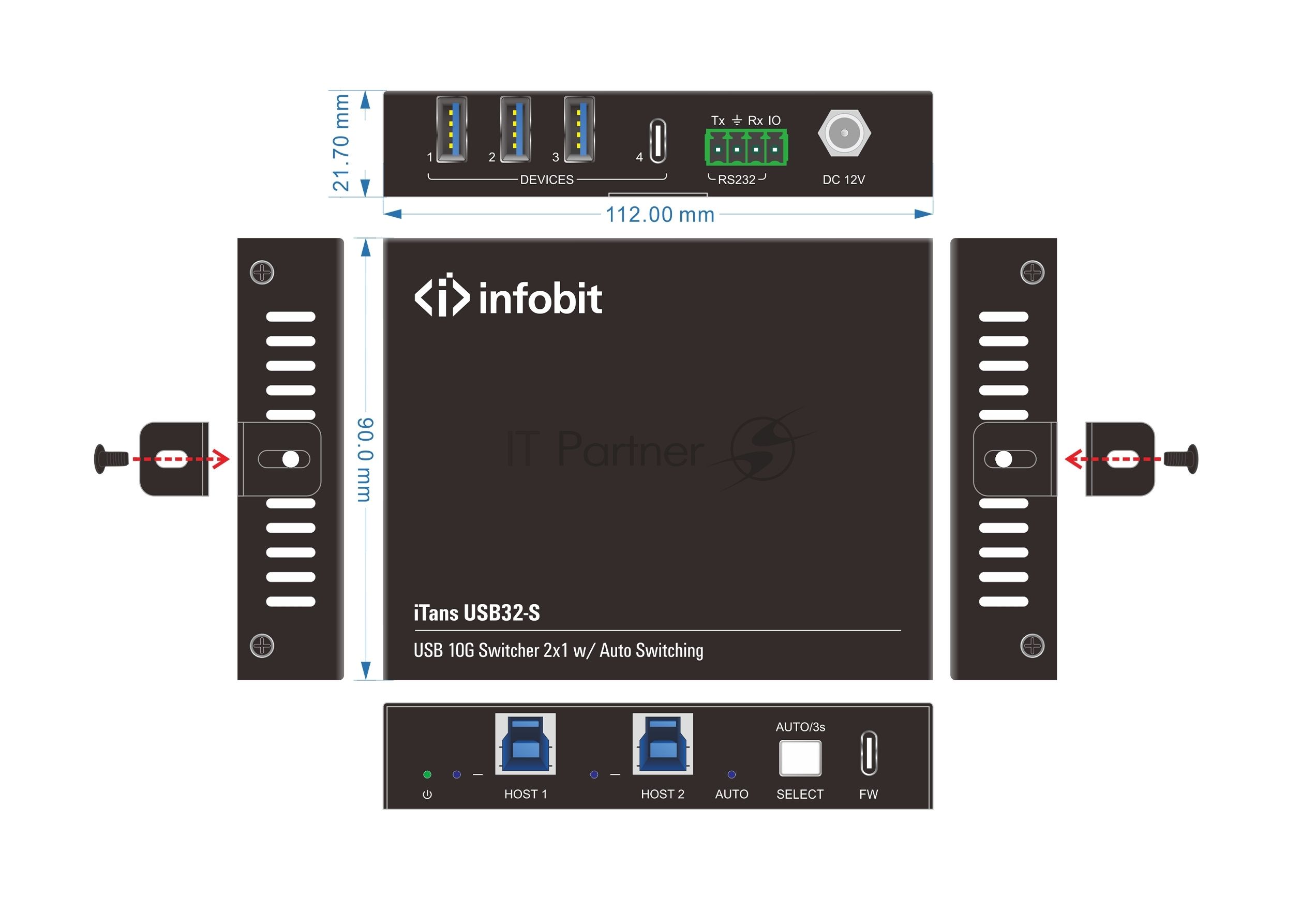 Коммутатор Infobit iTrans USB32-S USB 3.2 10 Гбит/с с автопереключением
