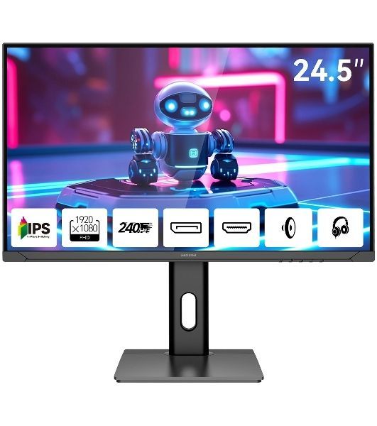 Монитор 24.5" Aiwa MD2510 IPS 1920x1080, 240 Гц, 1 мс, 16:9, 350 кд/м², 2xHDMI 2.0, 2xDP 1.2, 3.5 Jack, динамики (2x3 Вт), FreeSync, G-Sync, черный