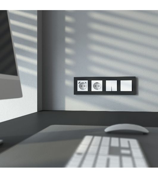Розетка с заземлением, шторками и USB тип A+C (белый матовый)