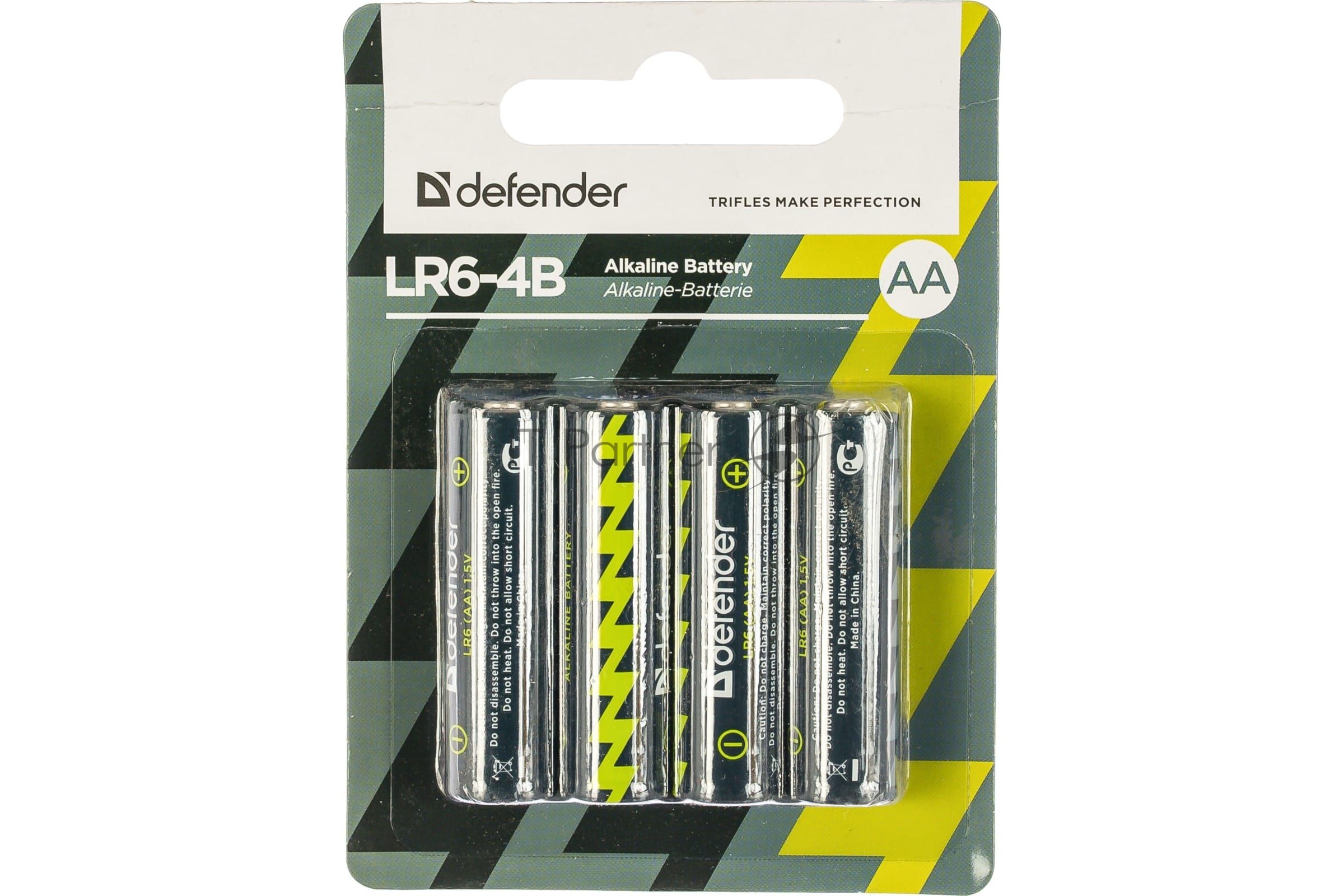 Батарейка DEFENDER BATTERY ALKALINE AA 1.5V/LR6-4B 4PCS 56012