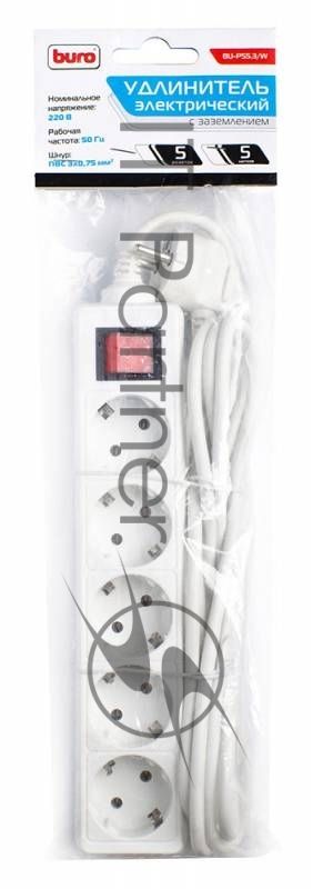 Сетевой удлинитель Buro BU-PS5.5/W 5 м (5 розеток) белый (пакет ПЭ)