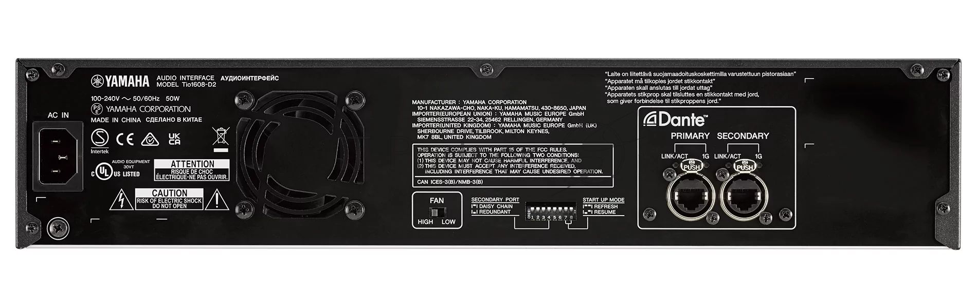 Модуль Yamaha [TIO1608-D2] [VGM3590] коммутационный с 16 вх. (XLR) и 8 вых.(XLR), со встроенным протоколом сетевого цифрового аудио Dante. 48 кГц 24 bit. Соединение в цепи Stagebox до 3-х штук (QUICK CONFIG). 2U.